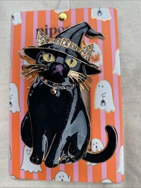 Black Witch Cat Enamel Claw Hair Clip